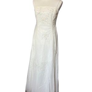 Pale Yellow Dress with Embroidered Flowers